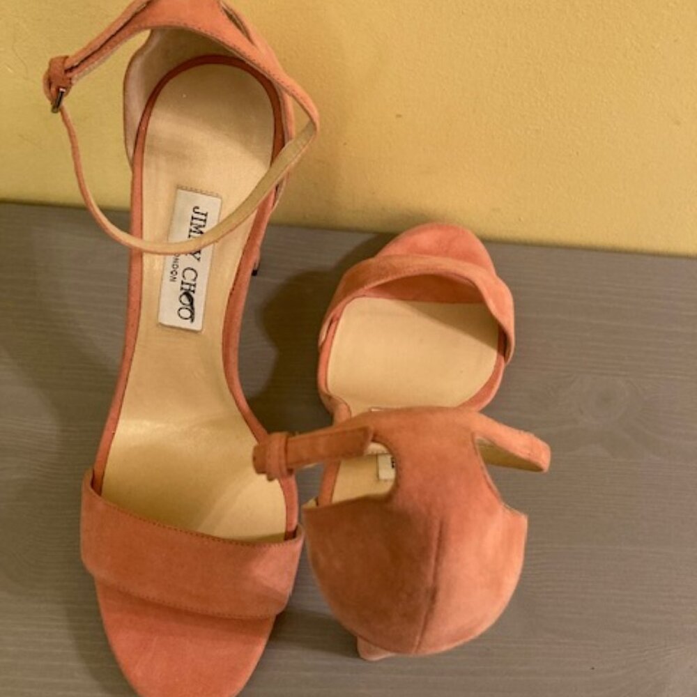 Jimmy Choo pink Misty 120 suede platform sandals, size 42